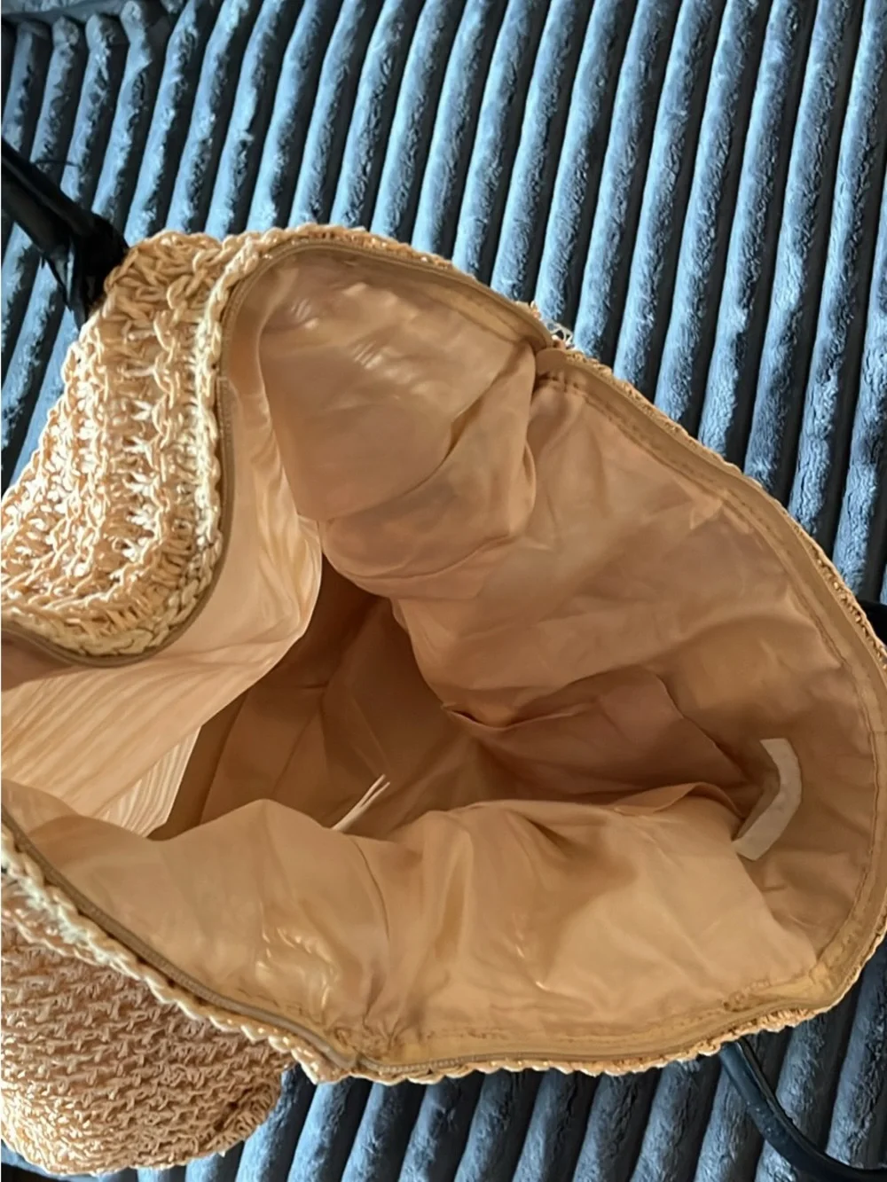 H&M Natural Woven Hobo with Black Handles
